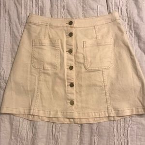 H&M Cream Denim Buttoned Mini Skirt